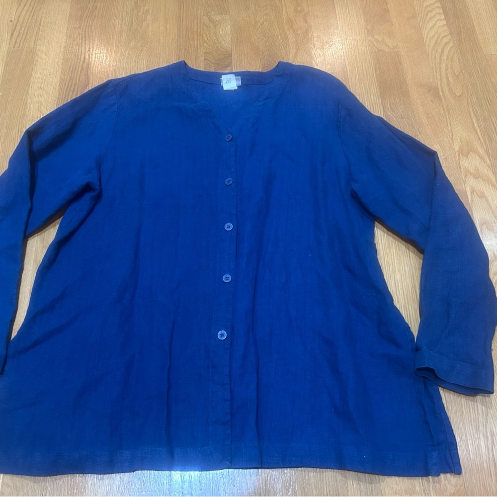 Eileen Fisher vintage 100% linen Navy blue Blouse top large